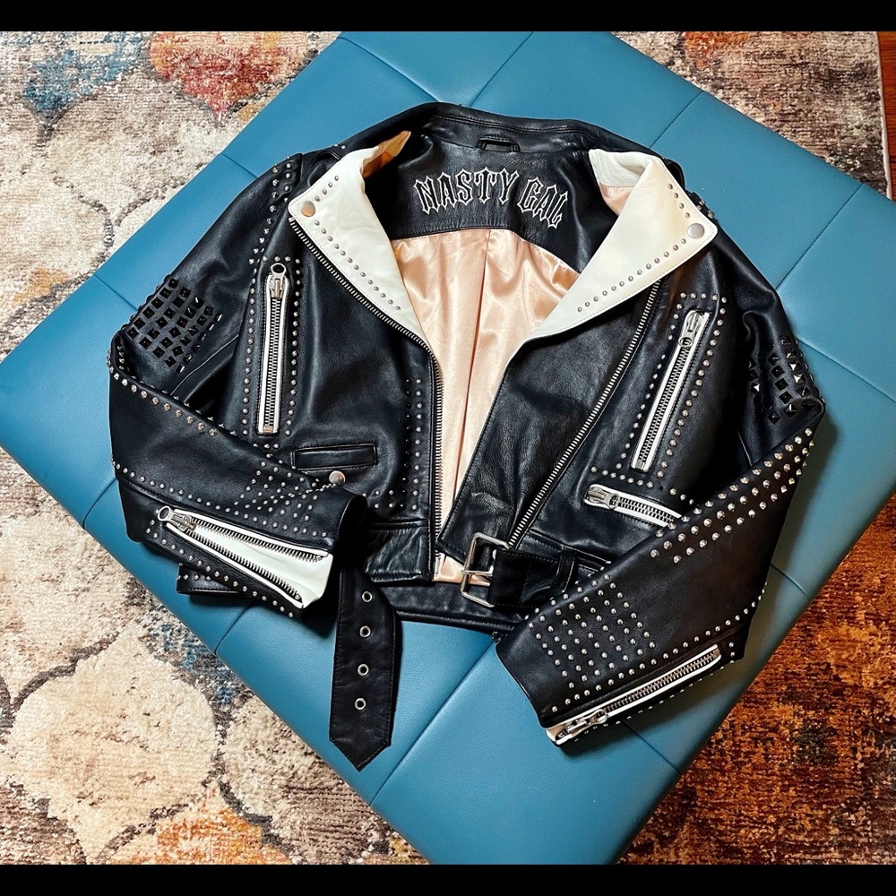Nasty Gal black leather studded jacket
(Size S.)